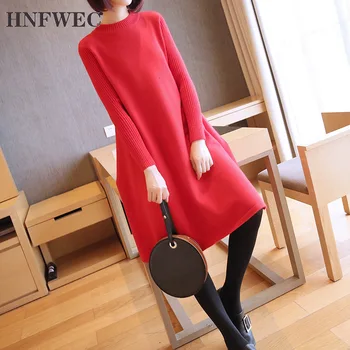 

2019 Autumn and Winter New Women's Knit Dress Korean Style Wild Casual Ladies Dress Fashion Solid Color Women Clothing D947