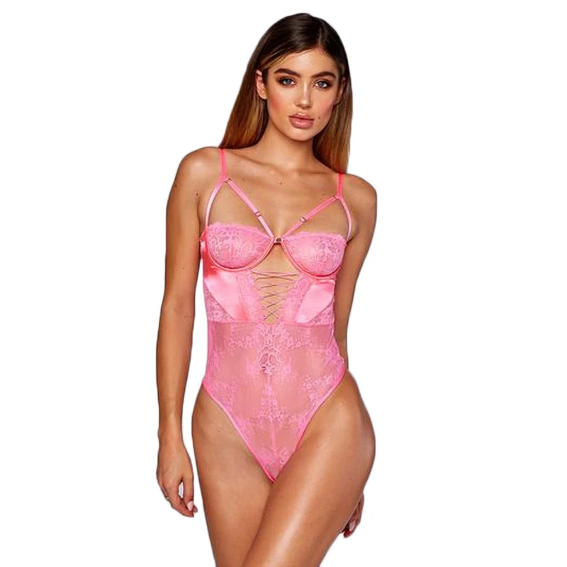 pink ADEWEL черно-белое сексуальное женское Кружевное облегающее боди с открытой спиной, боди с v-образным вырезом, сексуальные сетчатые боди Топы - Цвет: pink