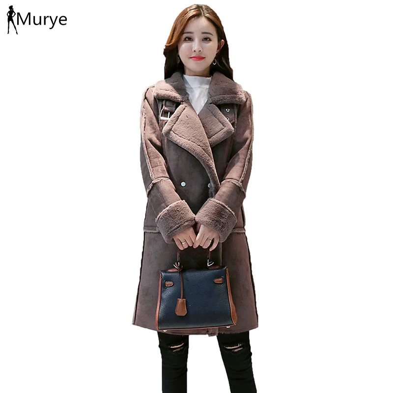 #*Cheap Winter woman coat sheepskin lamb fur coat leather jacket outwear long thicken snow wear pocket turn down collar women clothing