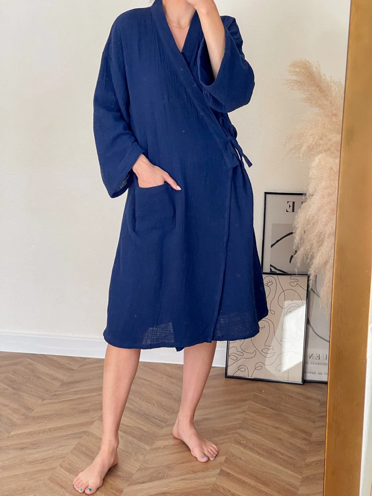 NHKDSASA Couple's Bath Robe Women Kimono Spring And Summer Nightgown Cotton Kimono Bathrobe Men Robe Home Service Pajamas