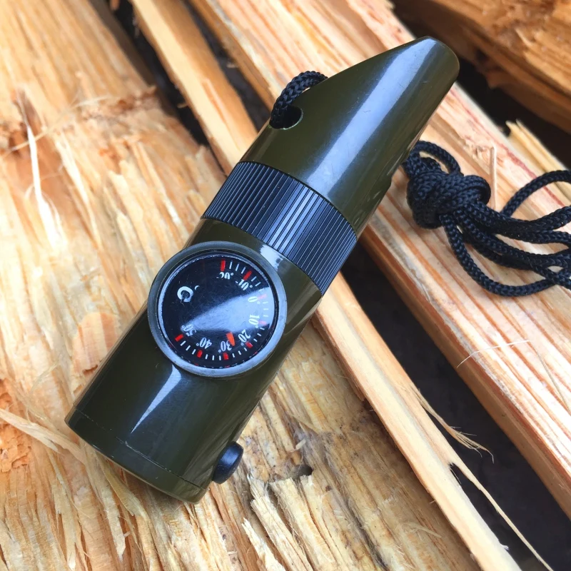 

7 In 1 SOS Survival Whistle Camping Emergency Whistle With Compass Thermometer Flashlight Magnifier Outdoor Hiking Tools