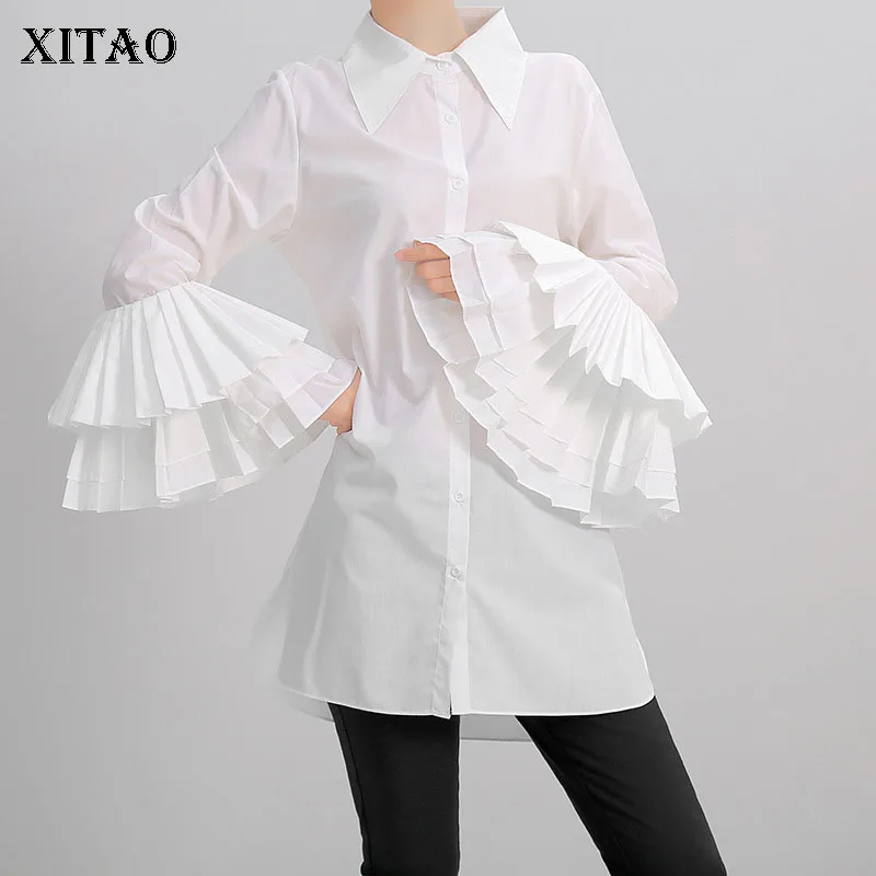 XITAO элегантная рубашка с рукавом-бабочкой, отложной воротник, однобортная однотонная блузка, Женская Осенняя Новинка, топ GCC1409