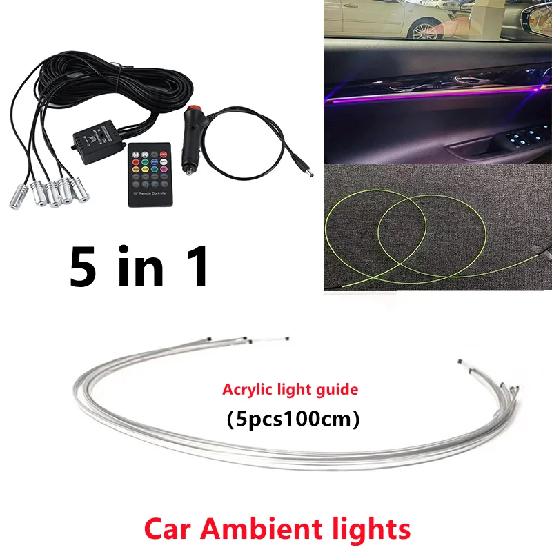 5 in 1 RGB LED Car Atmosphere Interior Ambient Light Acrylic Fiber Optic Strip by App Control DIY Music 100CM | Автомобили и