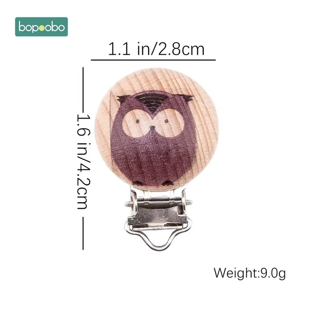 Bopoobo 4 шт., натуральная деревянная Соска с животным, металлические зажимы, Детские аксессуары, держатель для еды, деревянная соска для зубов - Цвет: Owl Clip