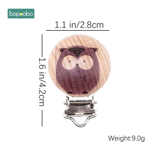 Owl Clip Bopoobo 4 шт., натуральная деревянная Соска с животным, металлические зажимы, Детские аксессуары, держатель для еды, деревянная соска для зубов - Цвет: Owl Clip