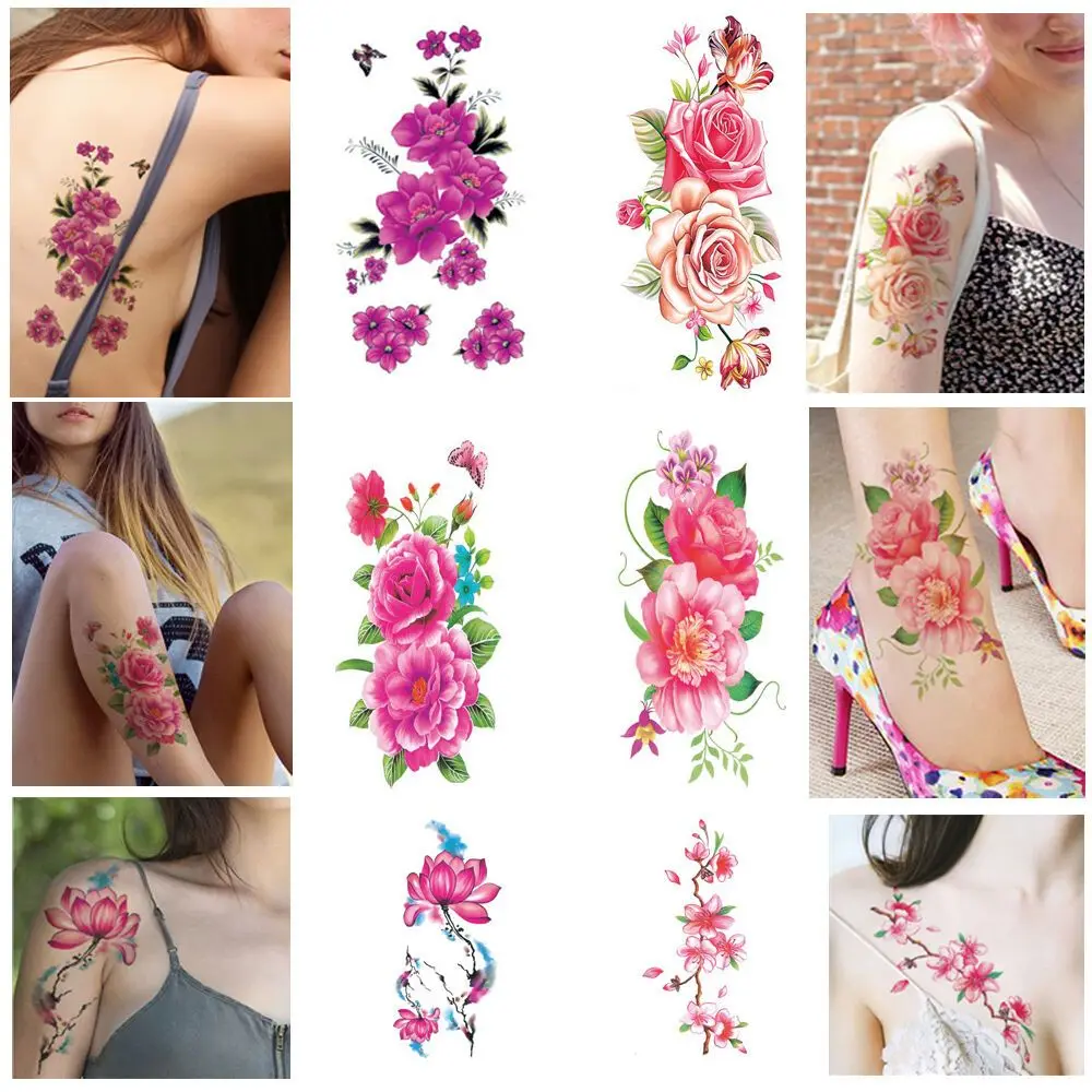 1piece beauty make up Fake temporary tattoos stickers rose flowers arm shoulder tattoo waterproof women big flash on body | Красота и
