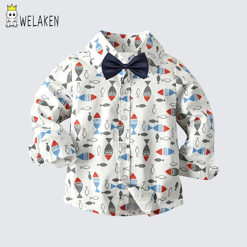 WeLaken/Новинка; маленькая блузка с рыбками из мультфильма; детские блузки для мальчиков; школьная одежда; рубашки для девочек; блузки; одежда для маленьких мальчиков