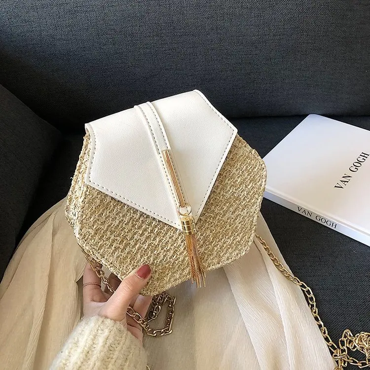 

Small Bag Women's Chic2019 New Style Fashion Korean-style Straw Bag Crossbody/shoulder Bag Chain Tassels Bag