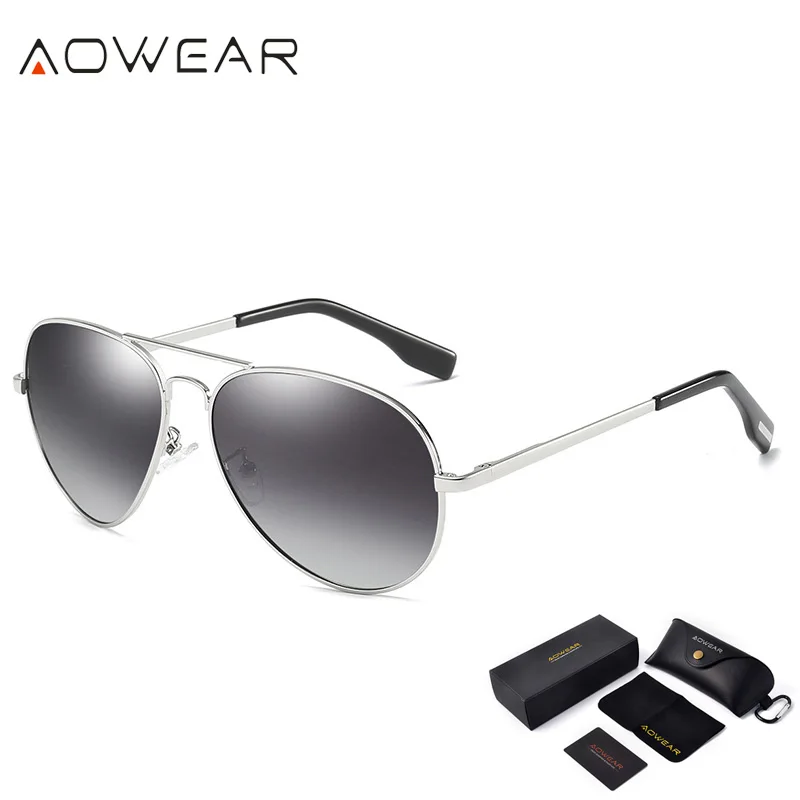 Silver Gray AOWEAR классические роскошные авиационные, поляризованные солнцезащитные очки для мужчин Polit Солнцезащитные очки Мужские зеркальные очки для вождения Oculos - Цвет линз: Silver Gray
