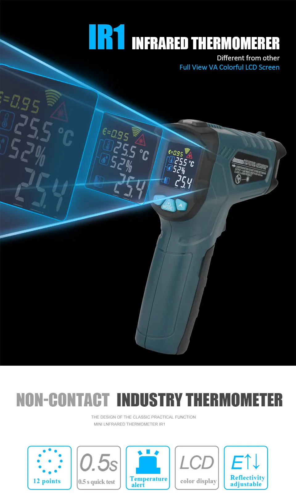 

Non-contact Digital Infrared Thermometer IR Laser temperature -50~550 Degree Pyrometer Imager with LCD Display