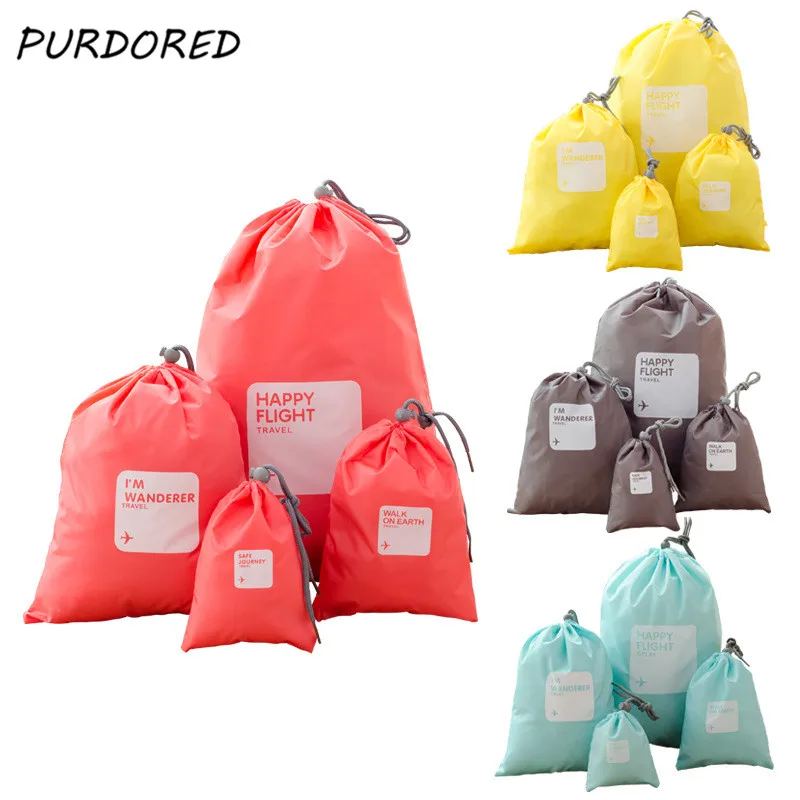 

PURDORED 4 pcs/set Travel Solid Drawstring Bag waterproof Women Shoes Clothes packing Storage Bag Set Travel Accessories