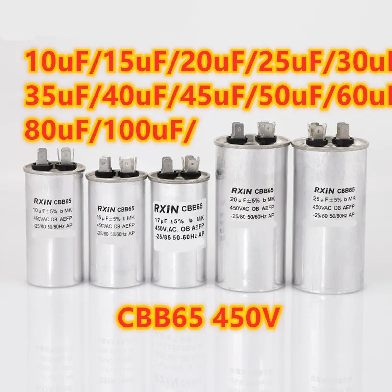 450V AC Motor Capacitor Air Conditioner Compressor Start Capacitor CBB65 15uF 20uF 25uF 30uF 35uF 40uF 45uF 50uF Air conditionin afbeelding