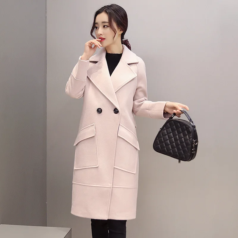 

2016 Winter New Style South Korea Top Grade Ladies' Slim Fit Slimming Mid-length Large Size Wool Woolen Overcoat