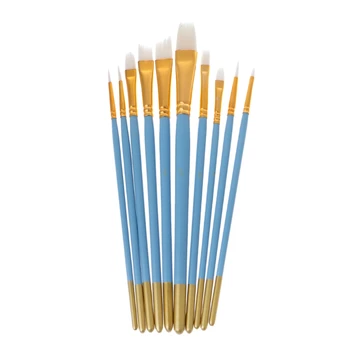 

10Pcs Blue Oil Gouache Watercolor Painting Nail Art Pen White Nylon Hair Brushes