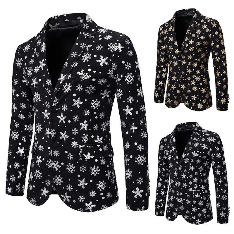 

Christmas men's casual fit suit snowflake gold stamping large size suit coat