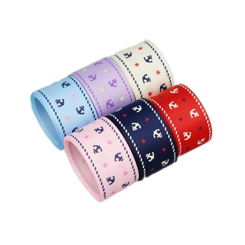 (10 ярдов/рулон) 1 ''(25 мм) печатная grosgrain лента темно синий морской якорь серии DIY