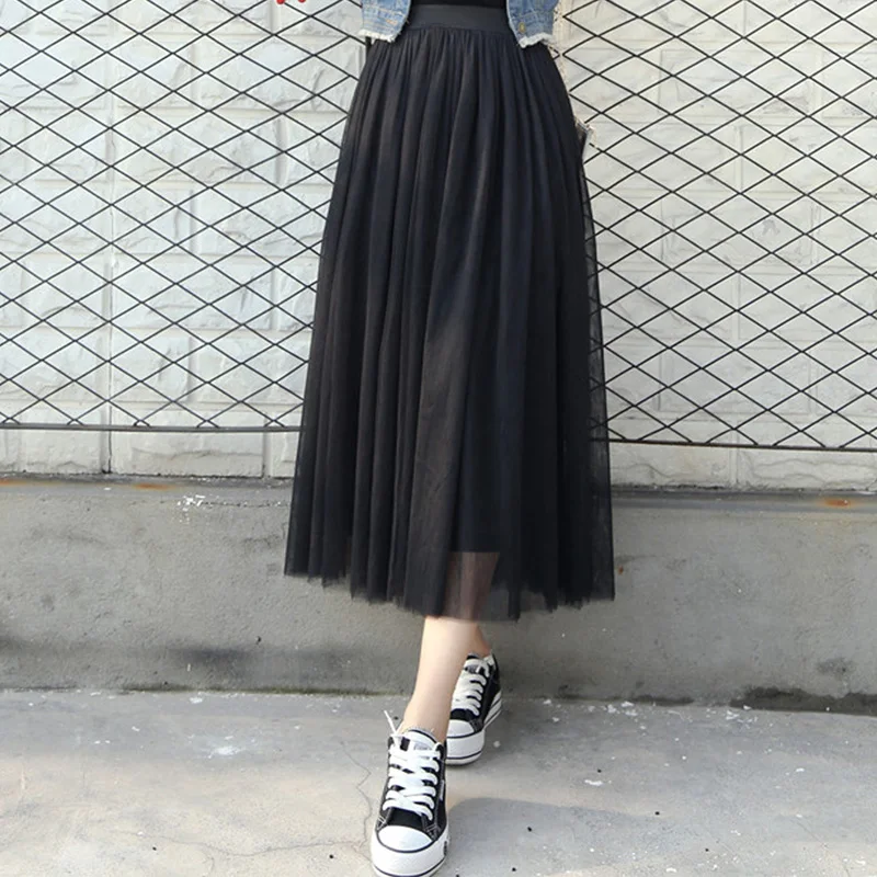 Женская фатиновая юбка пачка средней длины однотонные гофрированные длинные