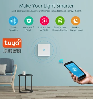 

Tuya wifi switch EU 10A Single Fire wire Wall Light Switch smart timer touch switch Voice Control Compatible Alexa Google IFTTT