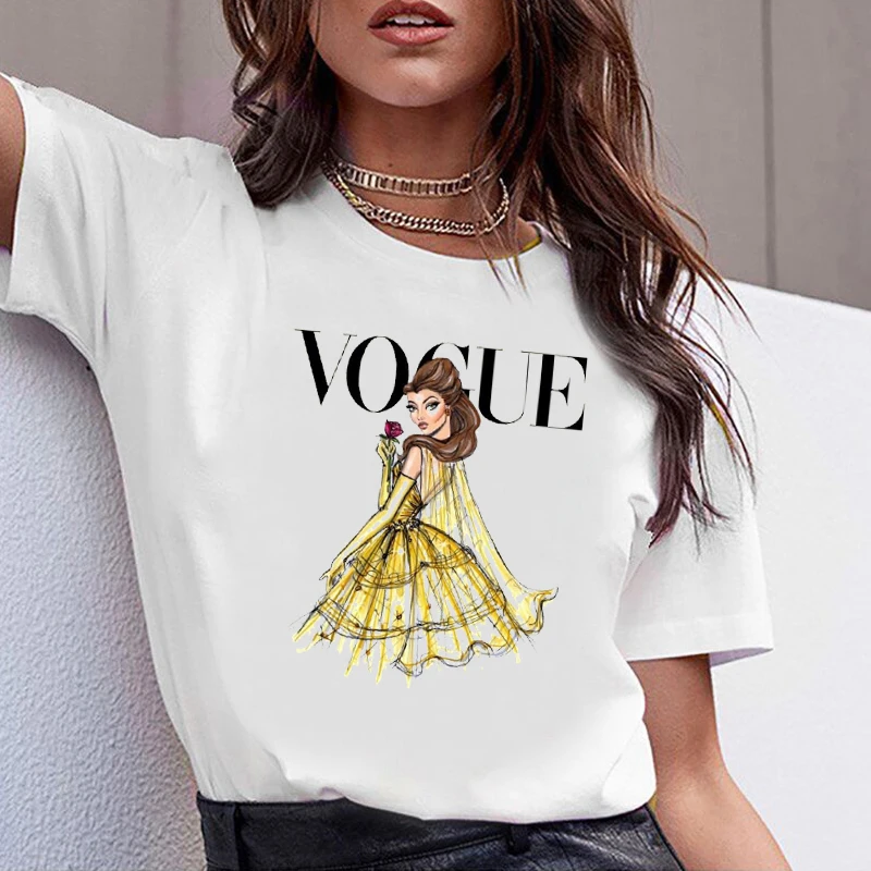 Женская футболка с графикой, лето, принцесса, Vogue, Harajuku, женская футболка, забавные корейские топы, Kawaii, уличная одежда, Camiseta Mujer, футболка