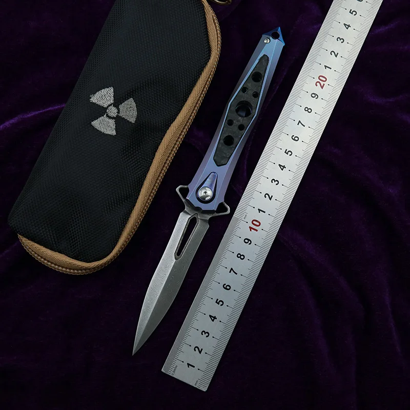 Складной нож NKAIED JR7392 120 слоев дамасское лезвие рукоятка Ti + CF тактические
