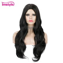 Imstyle длинный черный парик синтетический парик для черных женщин парик волнистые термостойкие волокна косплей парики на каждый день# 1b
