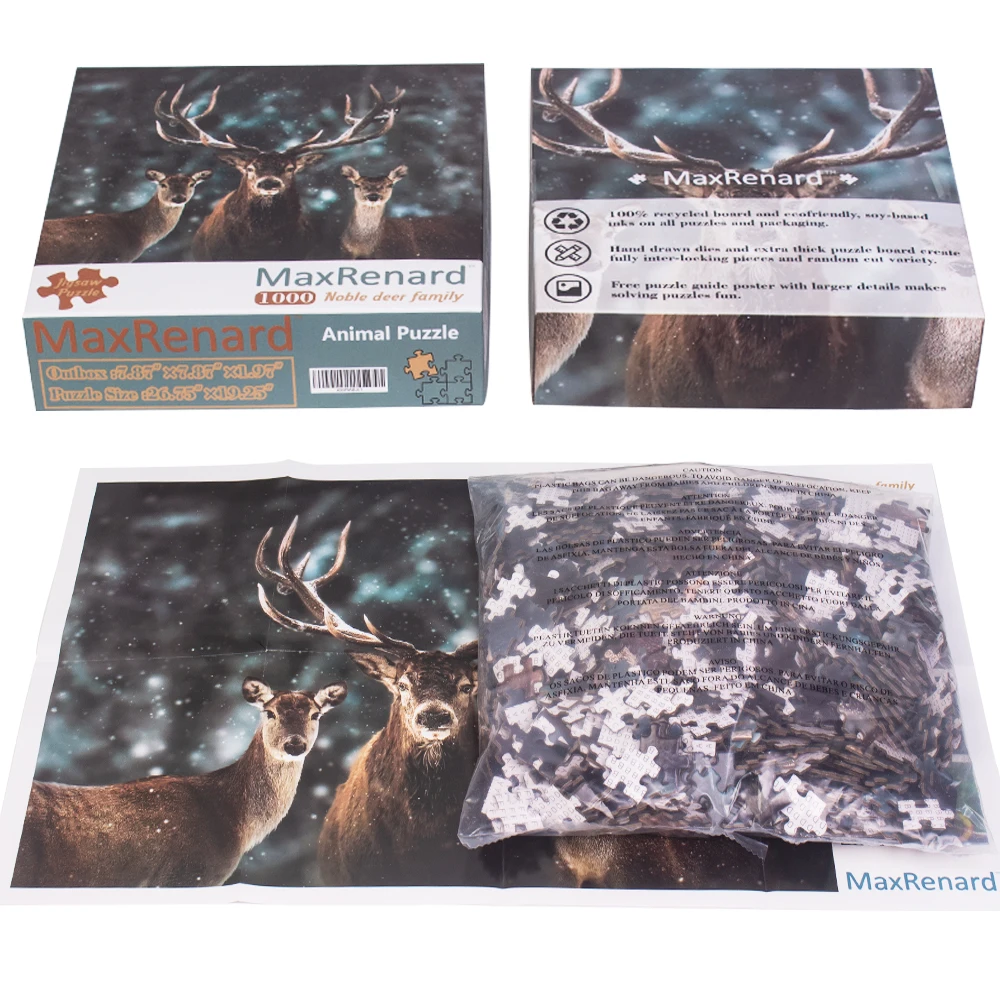 MaxRenard Puzzle 1000 Pieces Adult Puzzle Jigsaw 50*70cm Noble Deer Family Assembling Animal Photos Puzzles Toys for Adults