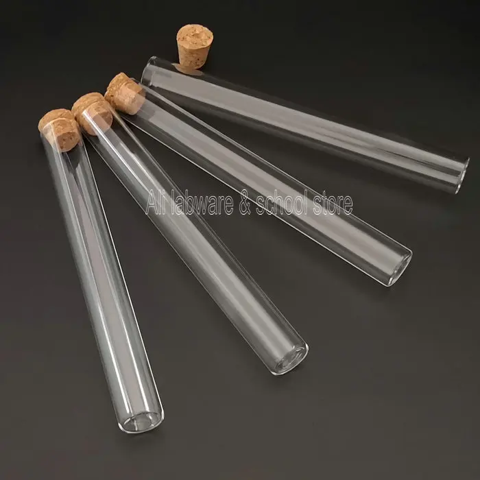 

20pcs/pack 18x150mm Clear Glass Test Tube With Cork Stoppers High Quality Glass Vial Flat bottom for School Lab Experiment