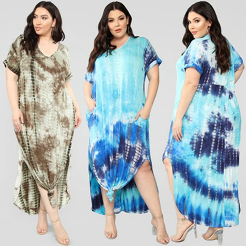 

Summer Casual Dress 7XL 8XL 9XL 10XL Fashion Ladies High Elastic Print Pocket Straight Loose Chest 156CM