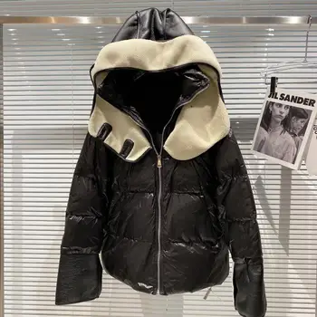 

Winter 2020 Hooded Parka Women Fleece Fur Panel Design Long Sleeve Warm And Loose Down Jacket