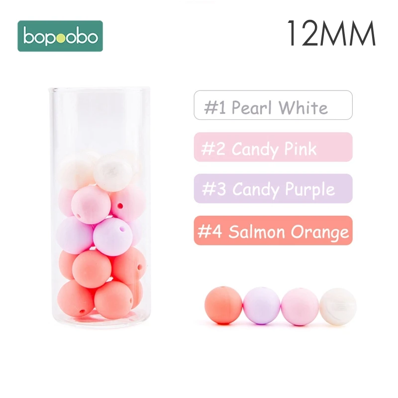Bopoobo 12 мм, силиконовые бусины 9 мм, 30 шт., бусины для прорезывания зубов для детей, сделай сам, браслет для кормления, силиконовый маленький стержень, детский Прорезыватель - Цвет: Pink Pearl Series