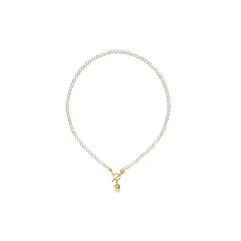 

French style retro natural pearl ot button lapped Necklace Choker clavicle chain