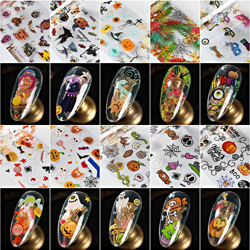 

10 pcs Halloween Nails Star transfer paper Art Manicure Back Glue Decal Decorations Beauty Nail Stickers