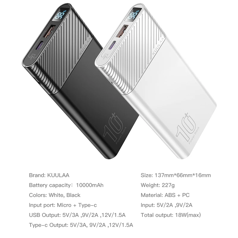 KUULAA Power Bank 10000mAh QC PD 3.0 PowerBank Fast Charging portable charger Poverbank For xiaomi mi 9 8 iPhone 11 X pawer bank