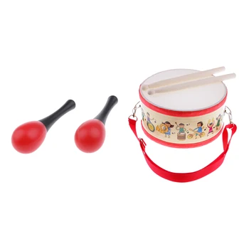 

Mini Hand Drum Precussion Instrument Snare Drum w/ Maraca Christmas Gift