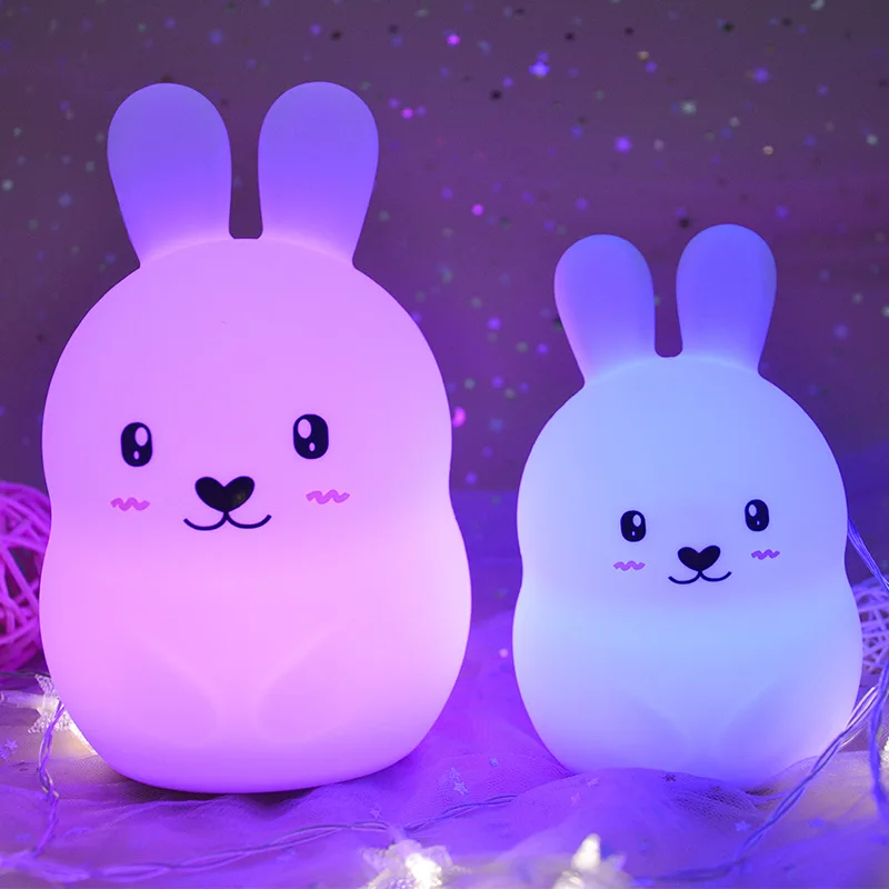 

Светодиодный ночсветильник в виде кролика, ночная лампа, прикроватная настольная лампа, 9 цветов, затемняющий таймер, USB, силиконовая лампа для детской комнаты