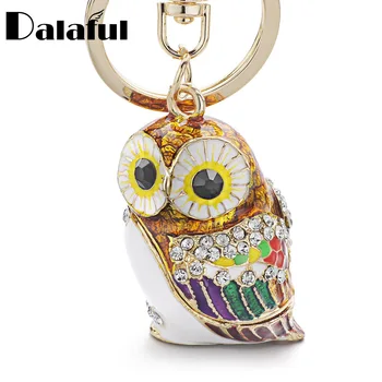 

Dalaful Fashion 3D Owl Keyrings Keychains Crystal Rhinestones Enamel Glazing Key Chain Ring Holder For Car K342