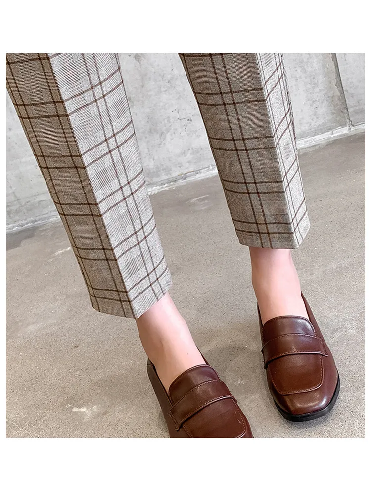 JUJULAND Stretchy Plaid Pencil Pants Women Casual Autumn Women Trousers Elastic Waist Tweed Slant Elegant 7232