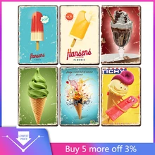 Металлическая живопись металлическая жестяная вывеска винтажная Ретро тарелка мороженое домашний бар кофе паб декоративная картина для ресторана искусство фото подарки