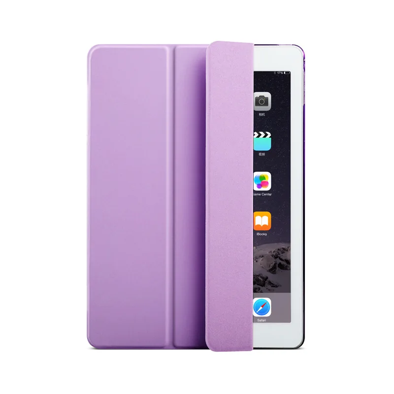 Purple Чехол для iPad 9,7 дюймов / трехслойный из искусственной кожи, умный чехол, прозрачный жесткий чехол для iPad Air 1/2 - Цвет: Purple