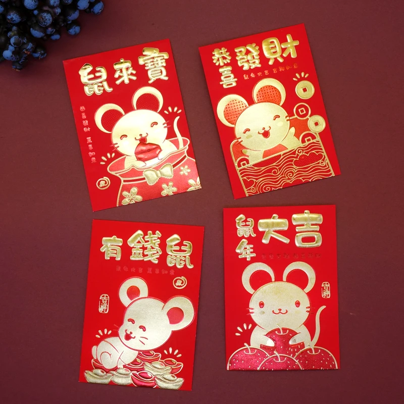 Мультяшная Крыса Дизайн Нерегулярные красный пакет китайский год красный конверт 4 упаковки 24 шт