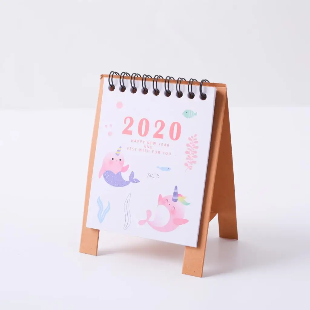 Cute Cartoon Starry sky Flamingo Mini Desktop Paper Calendar dual Daily Scheduler Table Planner Yearly Agenda Organizer - Цвет: Dolphins