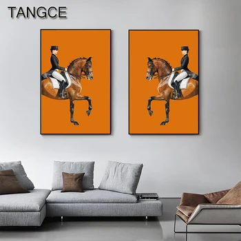 

Abstract Horse Painting Knight Canvas Art Modern Orange Wall Poster Print Wall Picture for Living Room Fashion Home Decor Saudi