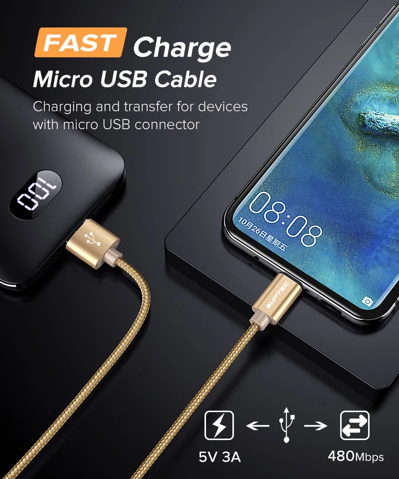 Suptec Micro USB кабель 3A Быстрая зарядка кабель для передачи данных Быстрая зарядка 3,0 кабель для мобильного телефона samsung Xiaomi huawei LG Andriod шнур
