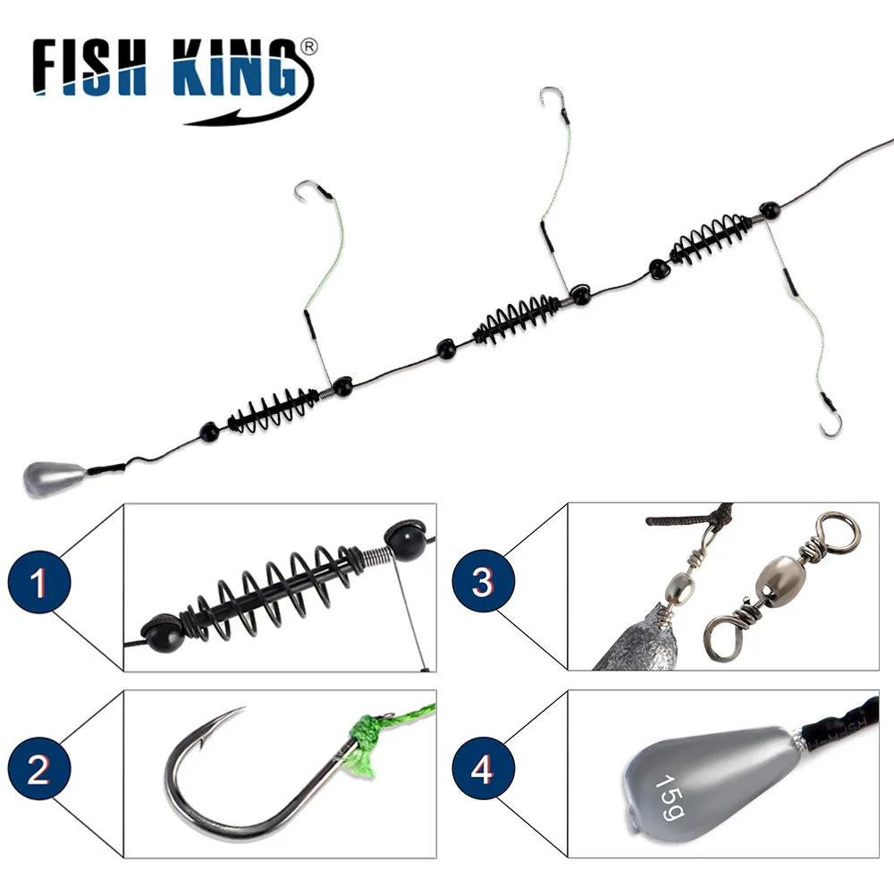 FISH KING 15-35g Fishing Hook Artificial Lure Bait Cage Set Fishing Feeder  Baitholder Carp Sinker Swivel Line Assorted