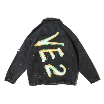 

Graffiti VE2 Denim Hacket Male Korean Hip Hop Loose Multi-pocket Men's Jeans Jacket Couple Windbreaker Bomber Jackets