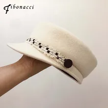 Fibonacci 2019 New Fashion Personalized Wool Felt Military Cap Equestrian Belt Women Flat Army Hats