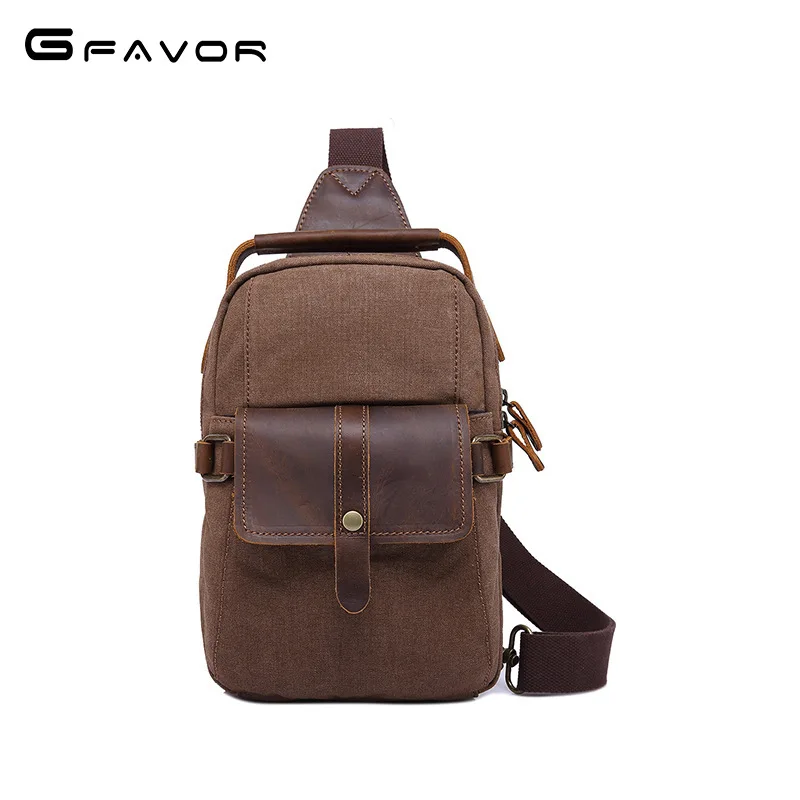 

SOURCE New Style Men One Shoulder Canvas Bag Chest Pack Retro Men's Bag Canvas with Horse Leather Chest Pack Shoulder Bag