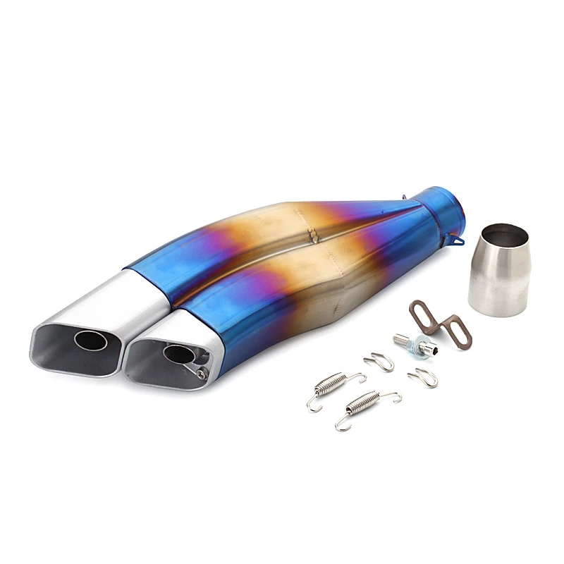 51mm Universal Motorcycle Exhaust Dual Tail Pipe With Silencer 417mm Stainless Steel Exhaust system For ATV Street Bike - Image 4