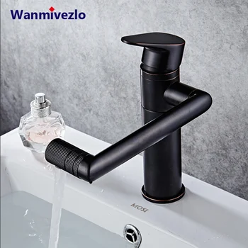 

Basin faucet spout can be rotated basin black faucet American copper bathroom single hole hot and cold wash basin Basin faucet