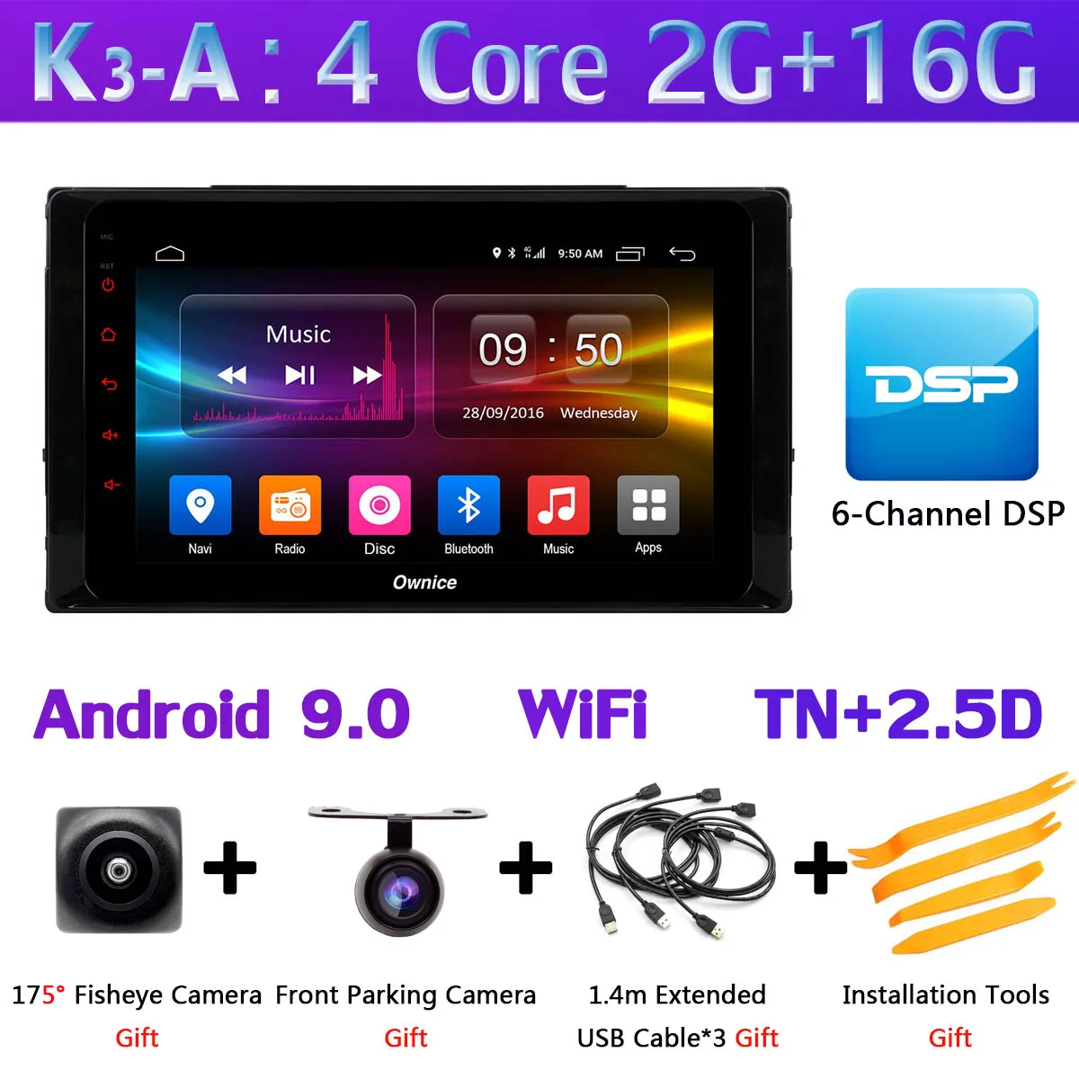 K3-A 360°Panoramic 4*camera Android 9.0 8Core 4G RAM+64G ROM DSP SPDIF CarPlay GPS Radio Car Player for Toyota Corolla - Цвет: K3-A